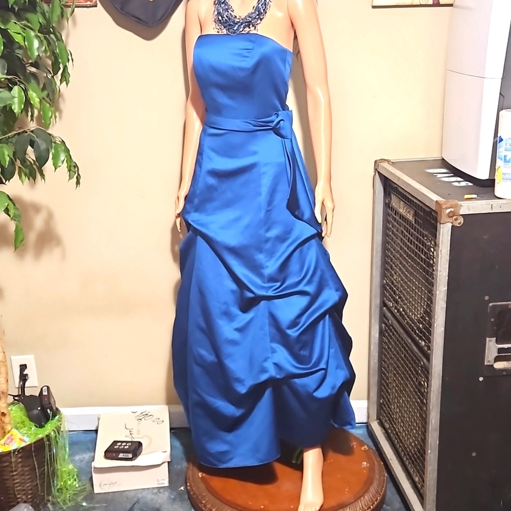 David's Bridal Deep Blue Strapless Gown